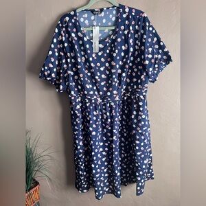 BloomChic Navy Blue Dress with Pink and White Polka Dots